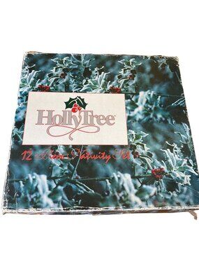 Vintage Holly Tree 12 Piece Porcelain Nativity Set Gold Trim 8" Complete Estate